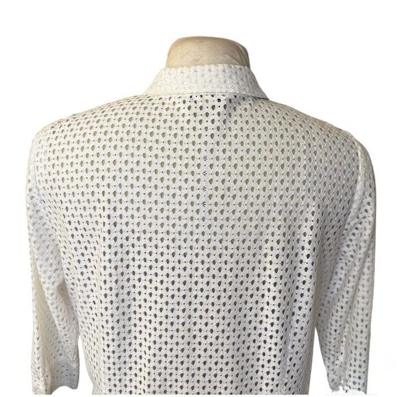 Allison Daley White Eyelet Blouse 3/4 Slv Sz. M Spring Summer Crisp Packable - Picture 9 of 10